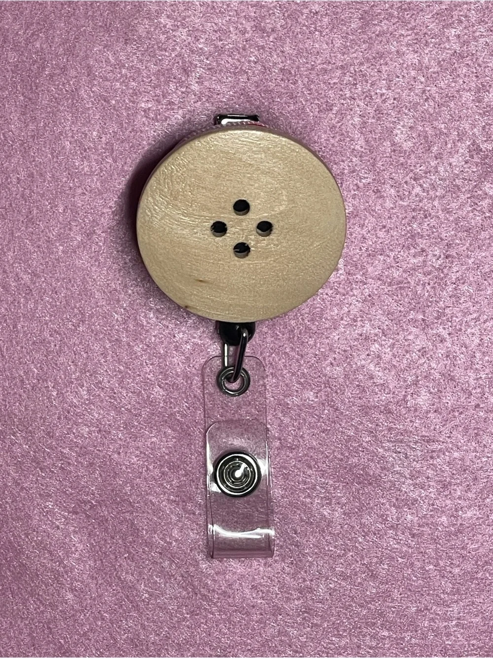 Handmade Wood Button Badge Reel with Strawberry design